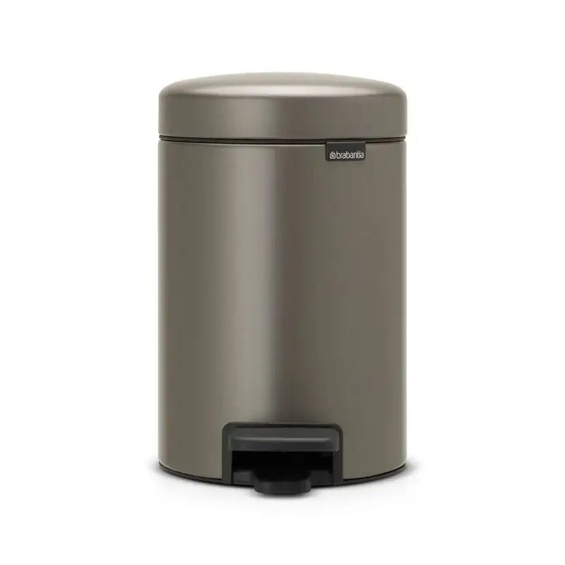 Brabantia Klassischer Tretmülleimer mit Soft-Verschluss | 3 Liter, HxBxT 26,4x16,8x23,5cm | Metall | Platin