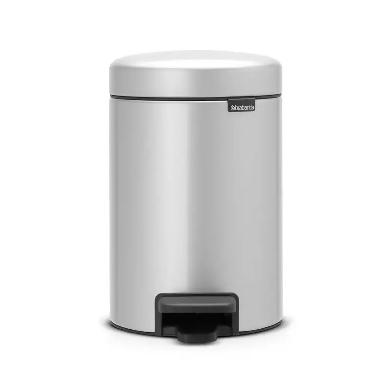 Brabantia Klassischer Tretmülleimer mit Soft-Verschluss | 3 Liter, HxBxT 26,4x16,8x23,5cm | Metall | Metallik Grau