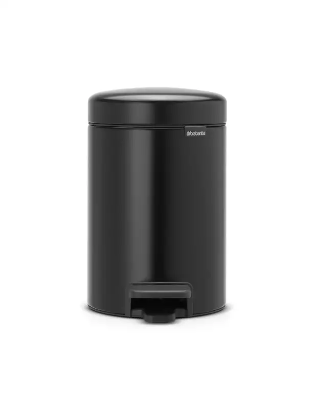 Brabantia Klassischer Tretmülleimer mit Soft-Verschluss | 3 Liter, HxBxT 26,4x16,8x23,5cm | Metall | Metallik Schwarz