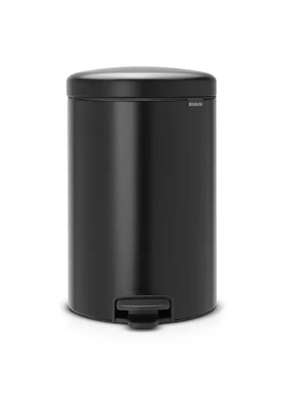 Brabantia Klassischer Tretmülleimer mit Soft-Verschluss | 20 Liter, HxBxT 46,7x29x38cm | Metall | Metallik Schwarz