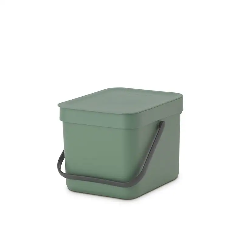 Brabantia Abfallsammler mit Stay-open Deckel | 6 Liter, HxBxT 18x20x24,5cm | Kunststoff | Dunkelgrün