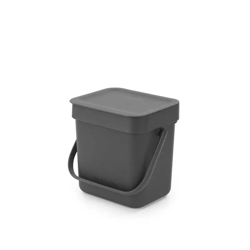 Brabantia Abfallsammler mit Stay-open Deckel | 3 Liter, HxBxT 17,4x18,8x13,9cm | Kunststoff | Dunkelgrau