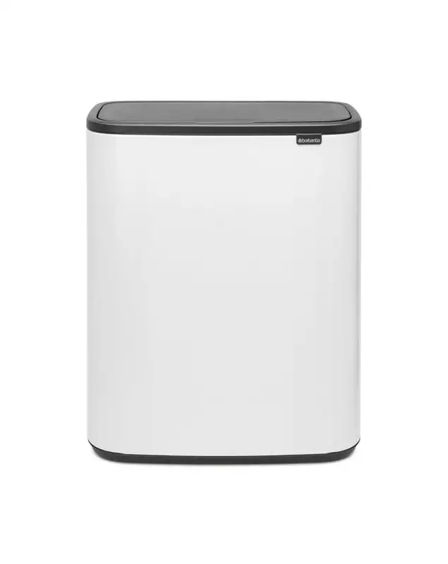 Brabantia Hochwertiger Abfallsammler mit Touch-Öffnung | 2x30 Liter, HxBxT 65,6x54,5x31cm | Weiß