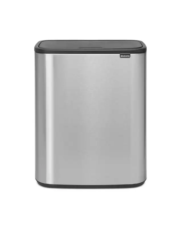 Brabantia Hochwertiger Abfallsammler mit Touch-Öffnung | 2x30 Liter, HxBxT 65,6x54,5x31cm | Edelstahl