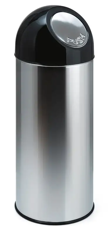 Klassischer Abfallbehälter mit Pushdeckel | 55 Liter, HxBxT 84x31x31cm | Metall | Edelstahl