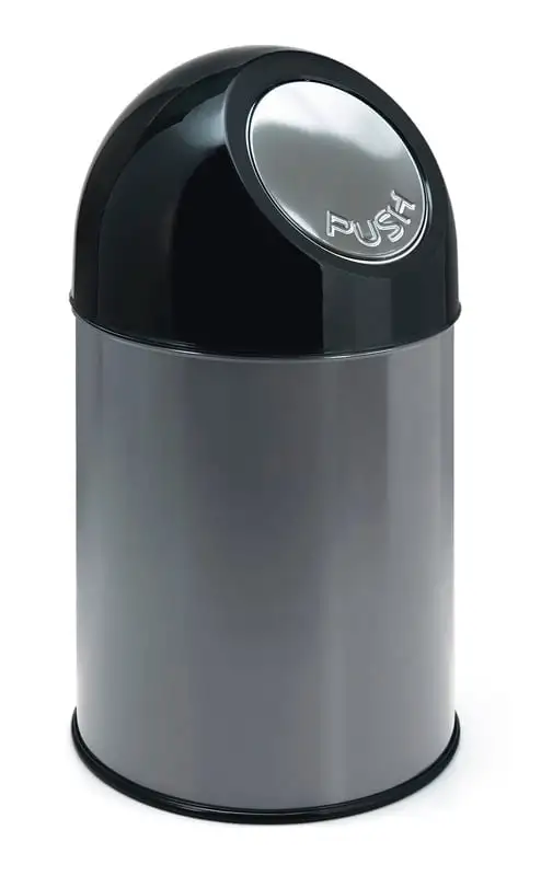 Klassischer Abfallbehälter mit Pushdeckel | 30 Liter, HxBxT 56x31x31cm | Metall | Metallik Grau