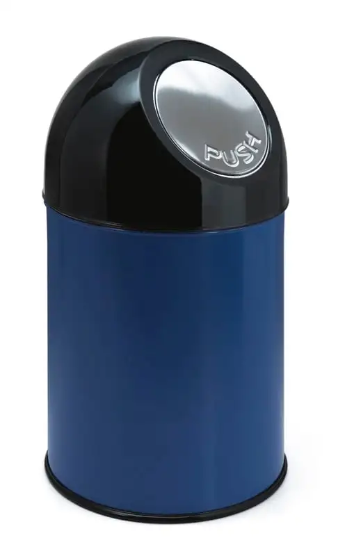 Klassischer Abfallbehälter mit Pushdeckel | 30 Liter, HxBxT 56x31x31cm | Metall | Blau