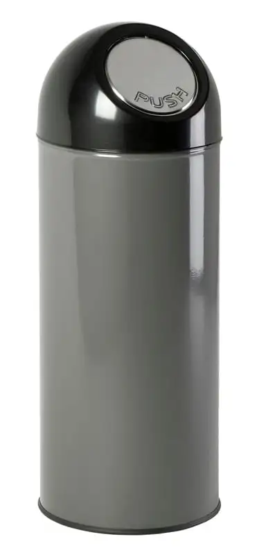 Klassischer Abfallbehälter mit Pushdeckel | 55 Liter, HxBxT 84x31x31cm | Metall | Metallik Grau
