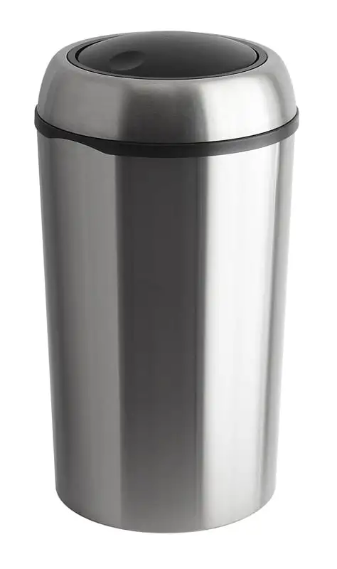 Runder Abfallbehälter mit Schwingdeckel | 75 Liter, HxBxT 71x41x41cm | Edelstahl | Silber