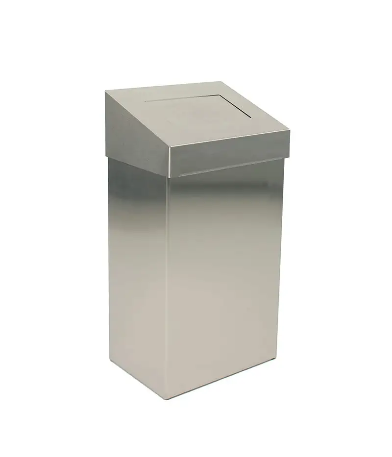 Robuster Abfallbehälter mit Pushdeckel | 18 Liter, HxBxT 50x27,7x17cm | Edelstahl