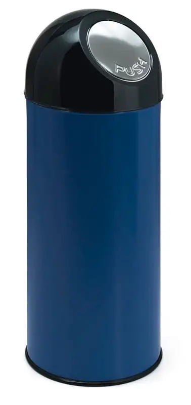 Klassischer Abfallbehälter mit Pushdeckel und Inneneimer | 55 Liter, HxBxT 84x31x31cm | Metall | Blau
