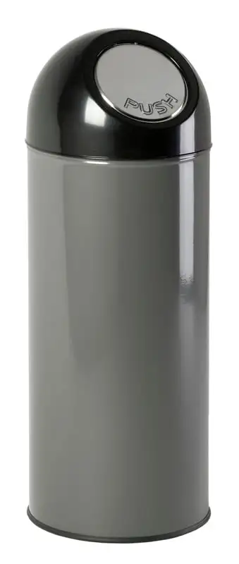 Klassischer Abfallbehälter mit Pushdeckel und Inneneimer | 55 Liter, HxBxT 84x31x31cm | Metall | Metallik Grau