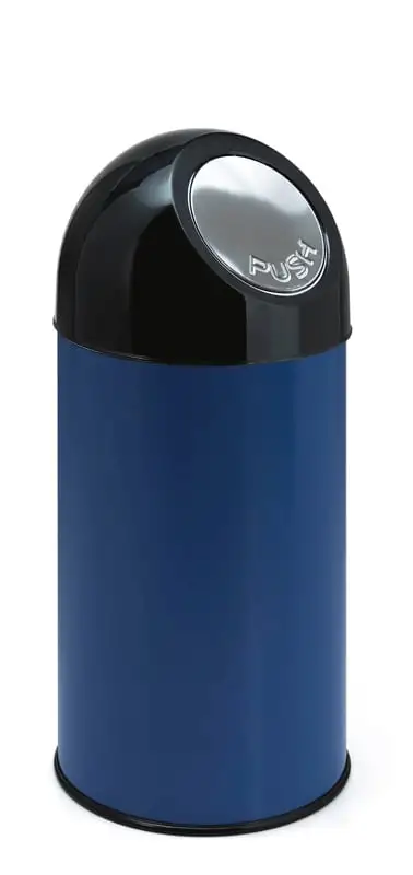 Klassischer Abfallbehälter mit Pushdeckel und Inneneimer | 40 Liter, HxBxT 67x31x31cm | Metall | Blau