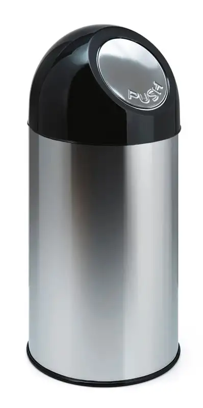 Klassischer Abfallbehälter mit Pushdeckel und Inneneimer | 40 Liter, HxBxT 67x31x31cm | Metall | Edelstahl