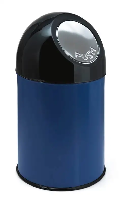 Klassischer Abfallbehälter mit Pushdeckel und Inneneimer | 30 Liter, HxBxT 56x31x31cm | Metall | Blau