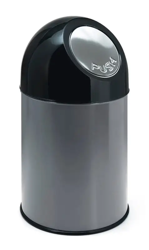 Klassischer Abfallbehälter mit Pushdeckel und Inneneimer | 30 Liter, HxBxT 56x31x31cm | Metall | Metallik Grau