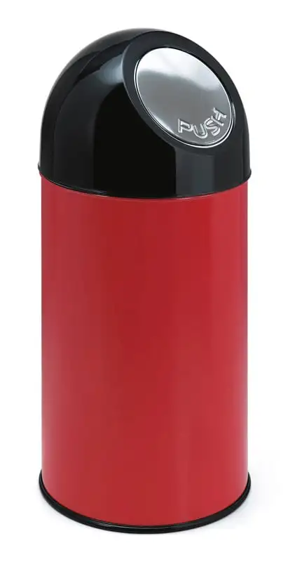 Klassischer Abfallbehälter mit Pushdeckel und Inneneimer | 40 Liter, HxBxT 67x31x31cm | Metall | Rot