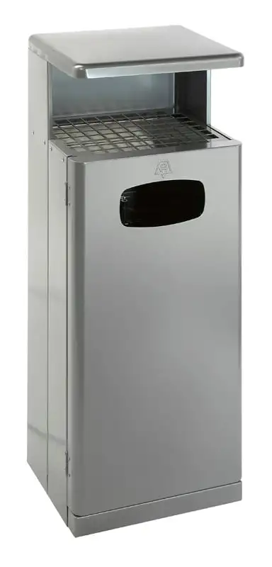 Robuster Kombiascher mit Dach für den Außenbereich | 55 Liter, HxBxT 103x40x34,5cm | Aluminium | Grau