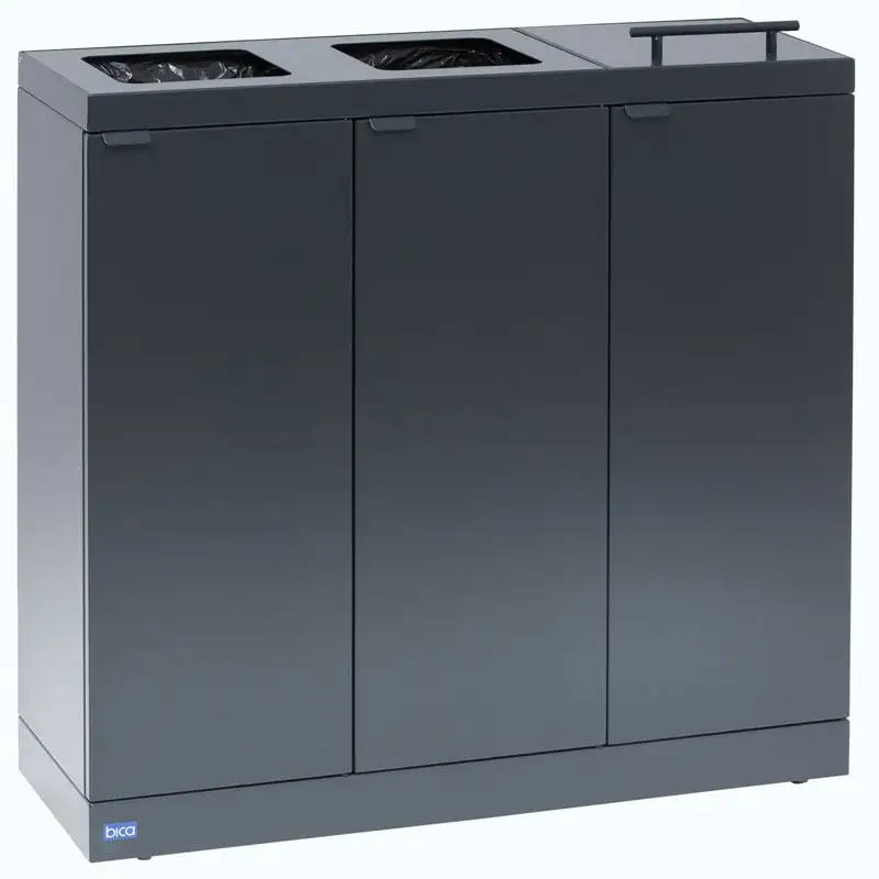Funktionaler Wertstoffsammler mit Rollen & Klappdeckel | 2x45 Liter, HxBxT 71x53x26,5cm | Stahl | Anthrazit