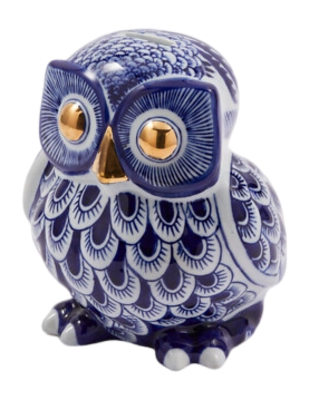 Spardose POLSPOTTEN Piggy Bank Owl White / Blue