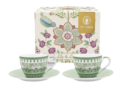Espressotasse & Untertasse Pip Studio Lily & Lotus Light Green 120 ml (Set von 2)