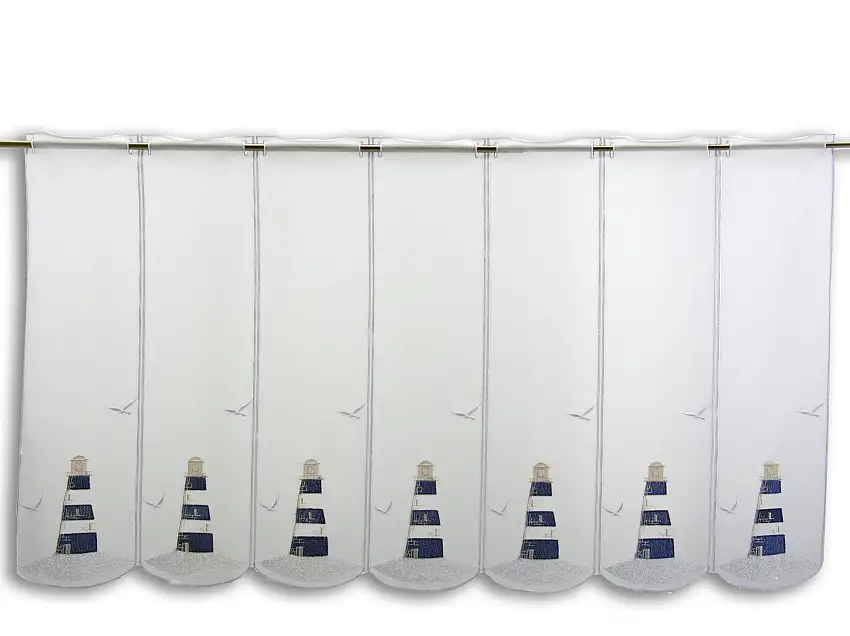 Scheibengardine Leuchtturm bestickt blau Höhe 60cm versch. Breiten