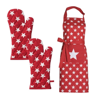 Kombi-Set DDDDD Étoile Rot Schürze Ofenhandschuhe (Baumwolle)