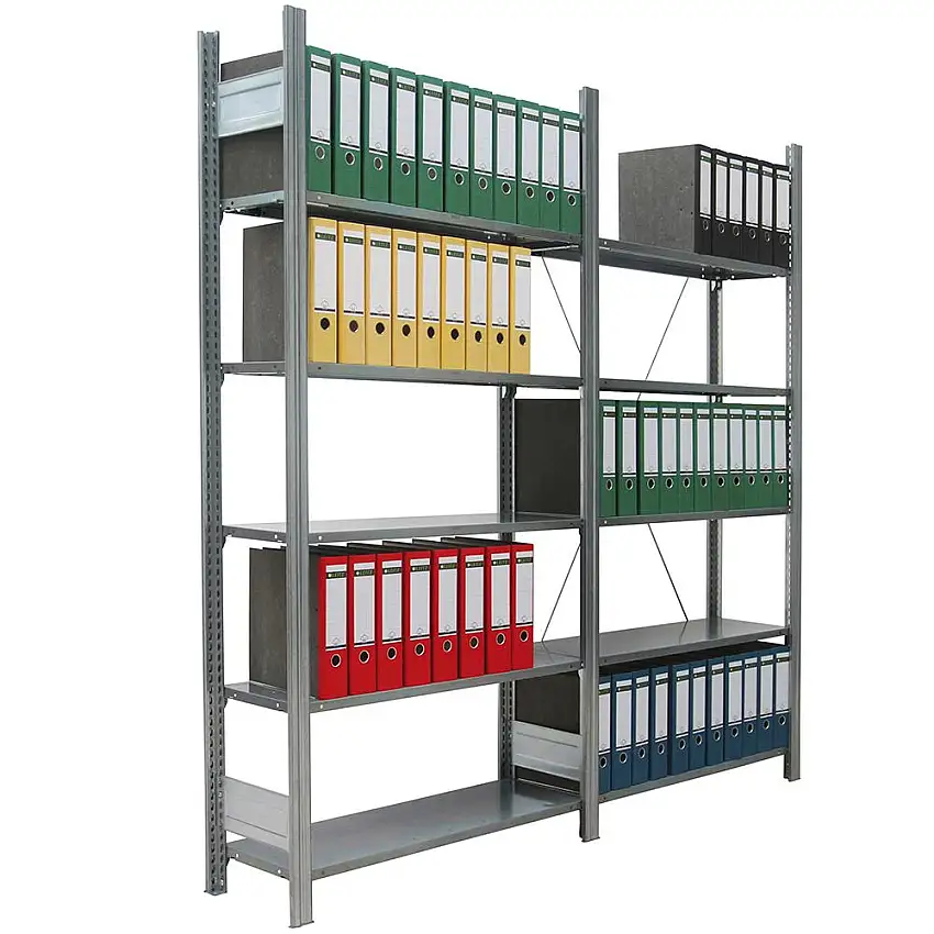 Aktenregal FALKE Stecksystem für Standard-Ordner | Anbauregal | Tall | HxBxT 200x101x30cm | 5 Ordnerebenen | Fachlast 80kg | Einseitig nutzbar | Verzinkt