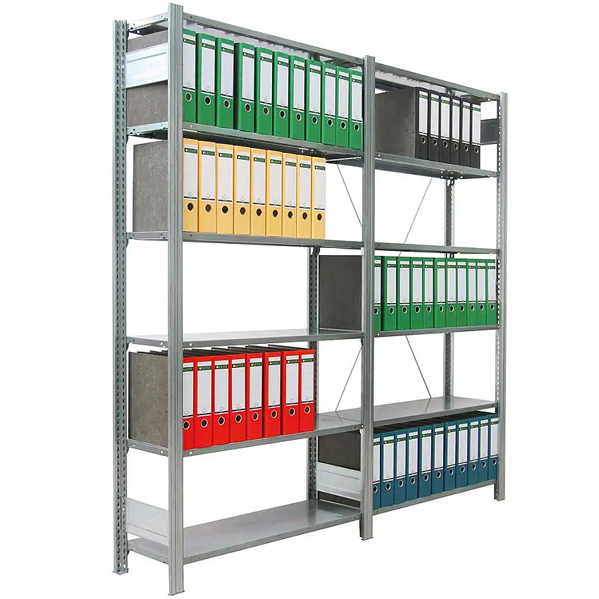 Aktenregal FALKE Stecksystem für Standard-Ordner | Grundregal | Extra-Tall | HxBxT 232x129x60cm | 6 Ordnerebenen + Abdeckboden | Fachlast 80kg | Einseitig nutzbar | Verzinkt