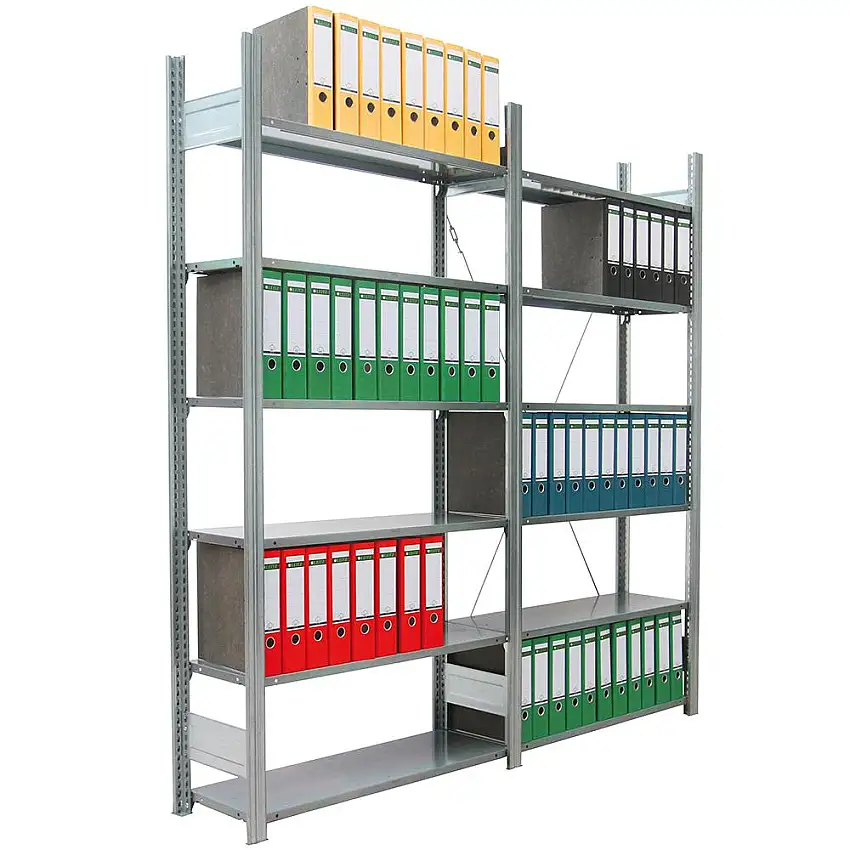 Aktenregal FALKE Stecksystem für Standard-Ordner | Grundregal | Extra-Tall | HxBxT 232x101x30cm | 7 Ordnerebenen | Fachlast 80kg | Einseitig nutzbar | Verzinkt