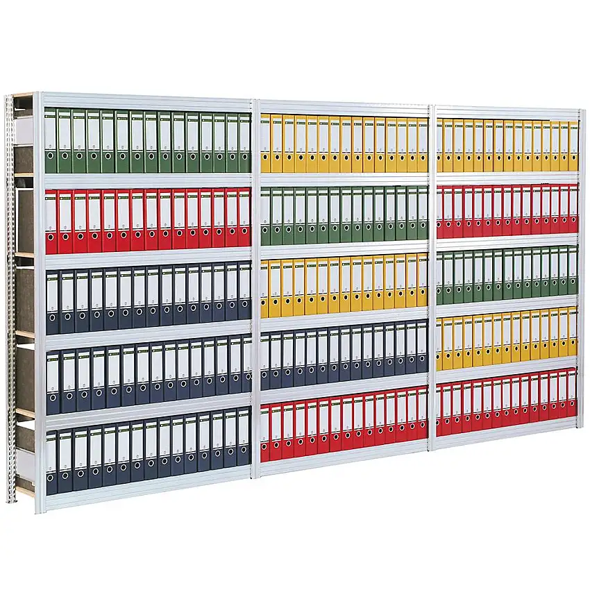 Aktenregal FALKE Stecksystem | Grundregal | Tall | HxBxT 207x129x60cm | 6 Spanplatten-Fachboden | Fachlast 250kg | Beidseitig nutzbar | Verzinkt