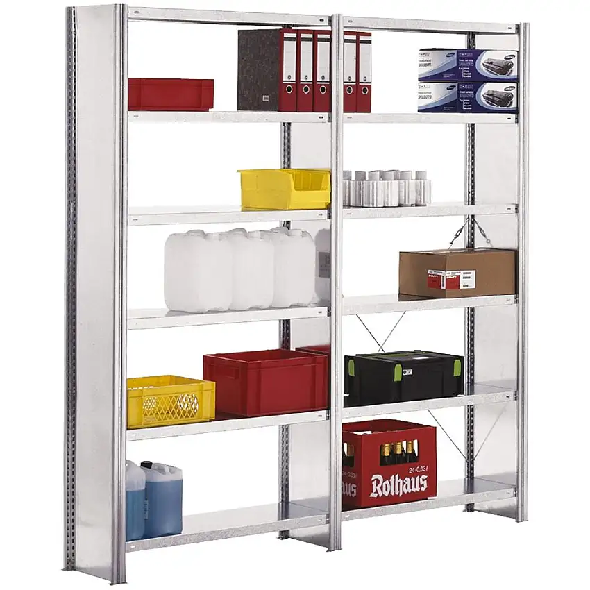 Fachbodenregal FALKE mit Seitenwand | Light-Duty | Grundregal | HxBxT 200x129x30cm | 5 Ebenen | Fachlast 150kg | Einseitig nutzbar | Verzinkt