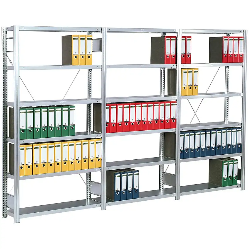 Büro-Fachbodenregal FALKE Stecksystem | Grundregal | Extra-Tall | HxBxT 232x129x60cm | 7 Stahlfachboden | Einseitig nutzbar | Verzinkt