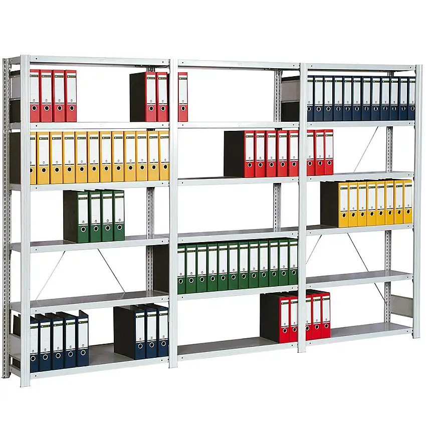 Büro-Fachbodenregal FALKE Stecksystem | Grundregal | Tall | HxBxT 200x101x60cm | 6 Stahlfachboden | Einseitig nutzbar | Lichtgrau