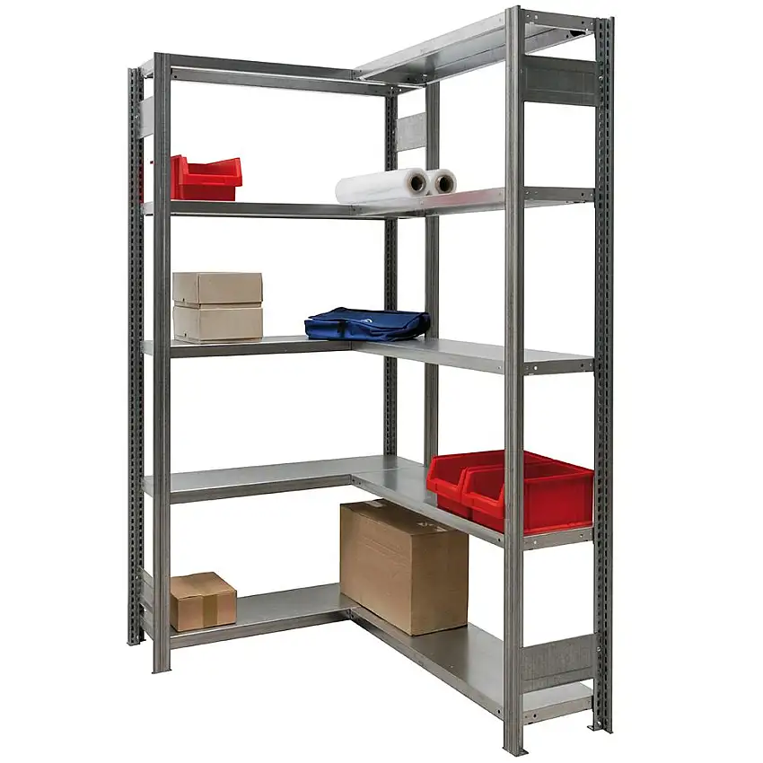 Eckregal FALKE Stecksystem | HxBxT 200x101x40cm | 5 Ebenen | Fachlast 150kg | Verzinkt