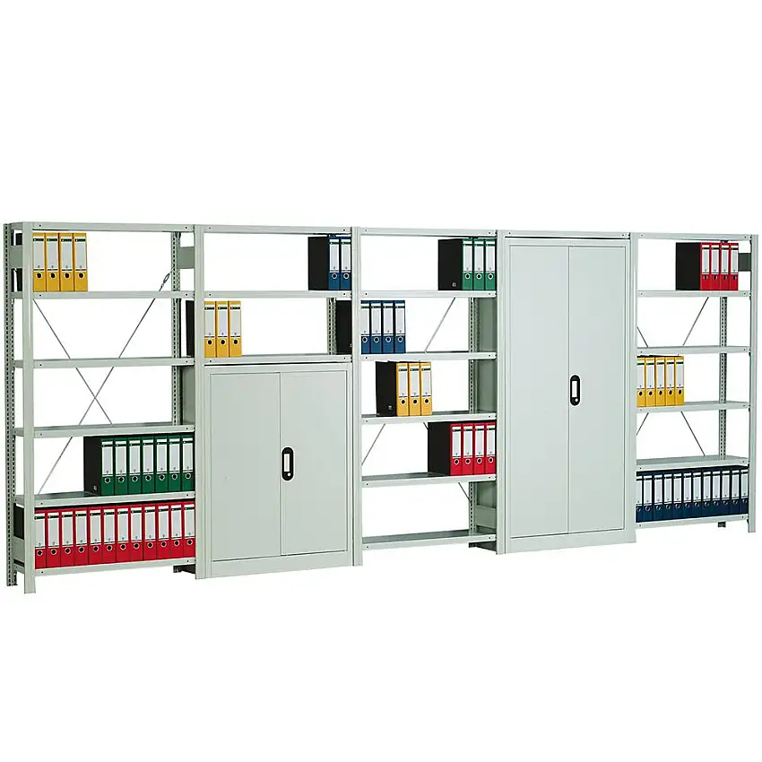 Regal-Schrank-Kombination | HxBxT 200x101x30cm | mit 1 Deckboden & 4 Schrankfachböden | Lichtgrau