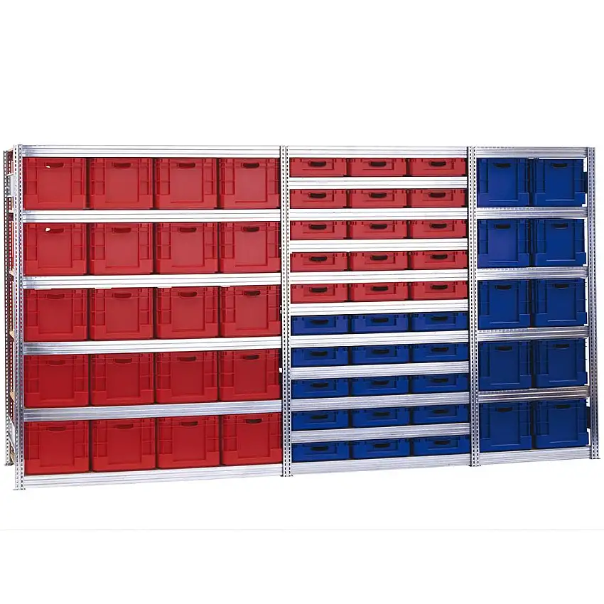 Eurokastenregal | Anbauregal | HxBxT 207x170x60cm | 11 Ebenen | Fachlast 350kg | inkl. 20L Euronorm-Lagerbehälter | Verzinkt