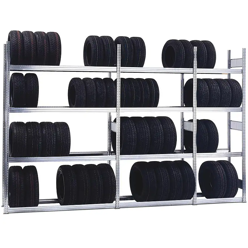 Reifenregal GRIP Stecksystem | Grundregal | Extra-Tall | HxBxT 250x101x40cm | 4 Ebenen | Fachlast 250kg | Verzinkt