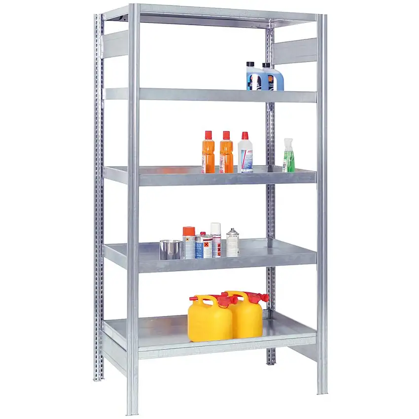 Umweltregale mit 20L Fachwannen FALKE Stecksystem | Grundregal | HxBxT 200x101x60cm | 4 Ebenen | Fachlast 150kg | Verzinkt