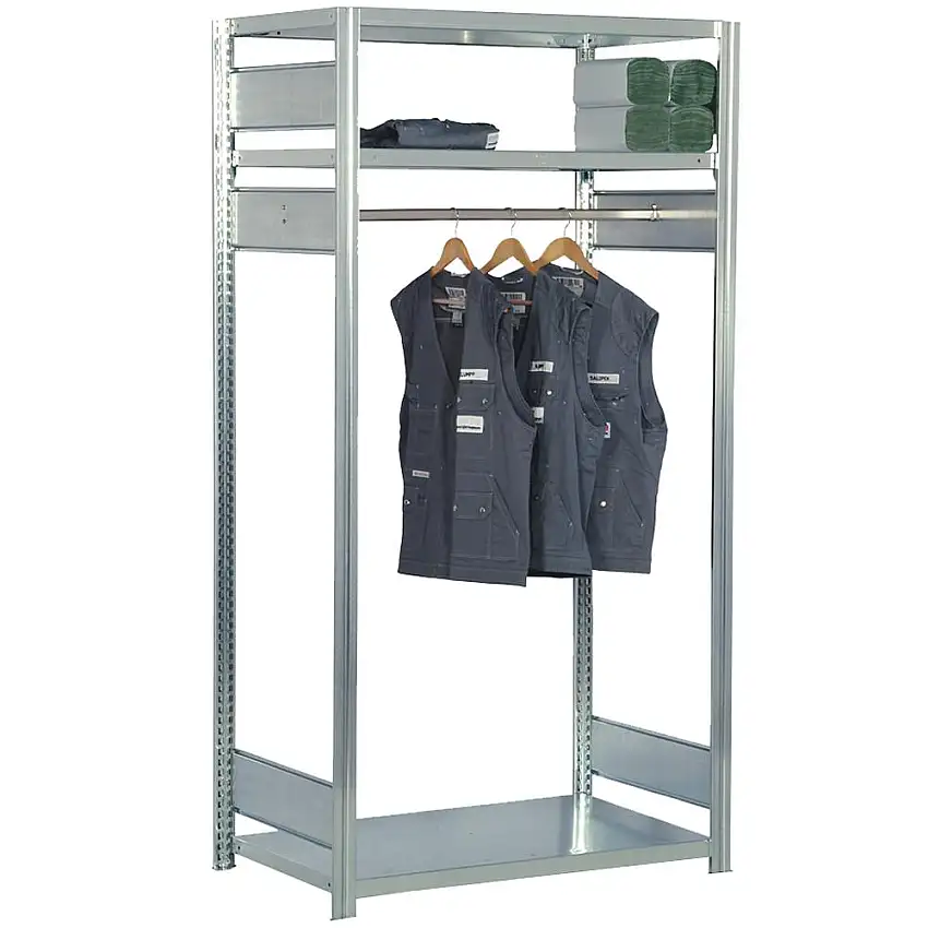 Garderobenregal FALKE Stecksystem | Grundregal, erweiterbar | HxBxT 200x101x60cm | 3 Fachboden + Kleiderstange | Verzinkt