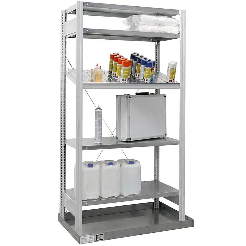 Kleinteileregal FALKE Stecksystem mit Schüttensets | Grundregal | HxBxT 200x101x50cm | 3 Fachboden + 3 Schüttenboden | Lichtgrau
