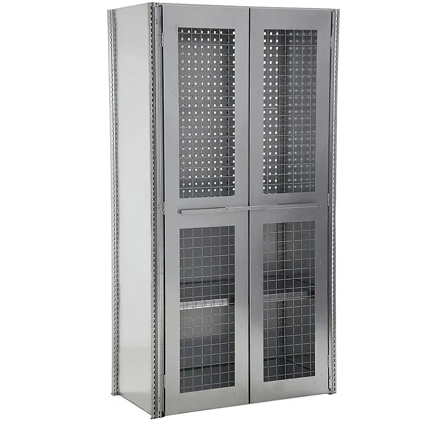 Werkstatt-Regalschrank FALKE Stecksystem | Anbauregal | HxBxT 200x101x50cm | 4 Stahlfachboden, 1 Gitter-Flügeltür & Lochblech-Rückwand | Fachlast 150kg | Verzinkt