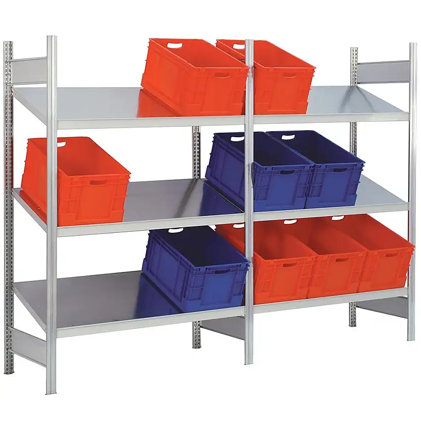 Schrägbodenregal FALKE Stecksystem | Grundregal | HxBxT 200x129x60cm | 3 Ebenen | Fachlast 150kg | Verzinkt