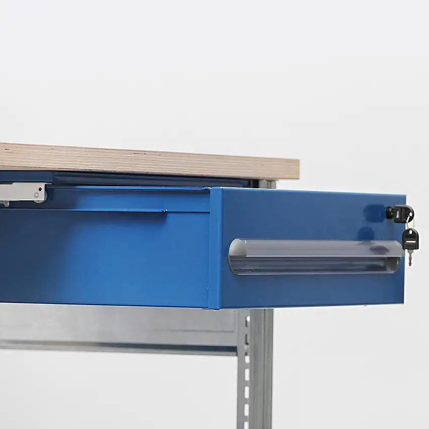 Hängeschublade für Werkbank FALKE Stecksystem | HxBxT 15x53x59cm | verschließbar | inkl. Montagematerial | Enzianblau