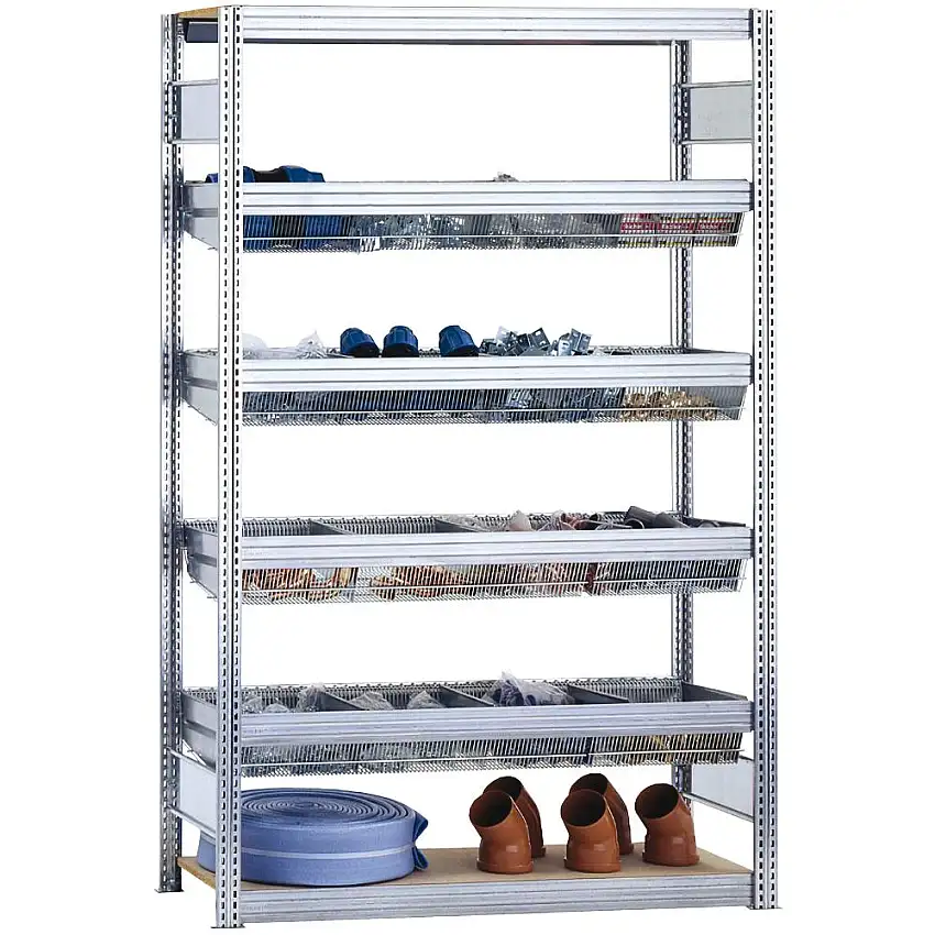 Kleinteileregal FALKE Stecksystem mit Gitterwannen | Anbauregal | HxBxT 200x170x40cm | 6 Ebenen | Fachlast 150kg | Verzinkt