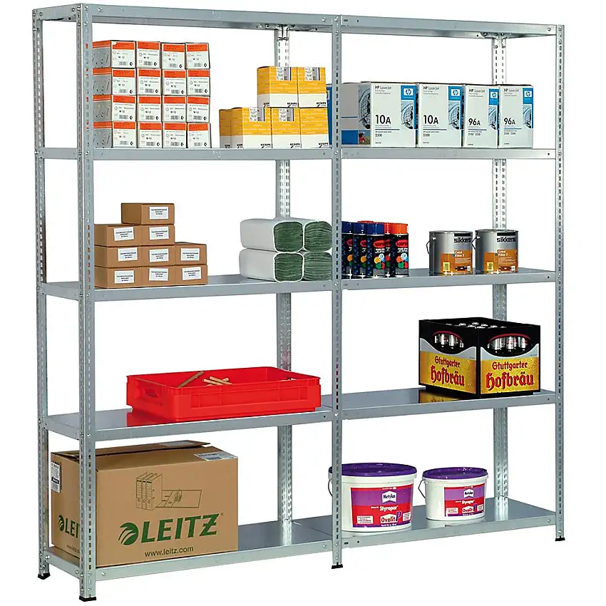 Fachbodenregal ADLER Schraubsystem | Medium-Duty | Anbauregal | HxBxT 200x129x30cm | 5 Ebenen | Fachlast 250kg | Beidseitig nutzbar | Verzinkt