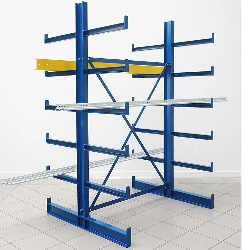 Kragarmregal doppelseitig TAURUS | Grundregal | fest angeschweißte Kragarmen | HxBxT 200x125x100cm | 6 Ebenen inkl. Fußebene | Armlast 200kg | Enzianblau