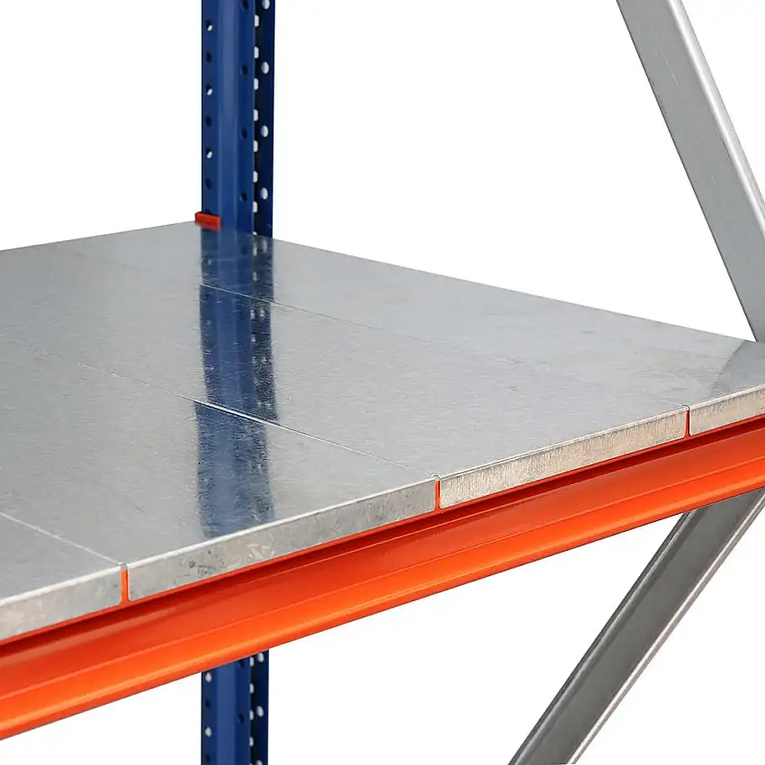 Zusatzebene für Weitspannregal MOOSE | Auflageträger + Stahlauflagen | BxT 185x80cm | Fachlast 790kg | Stahlplatten-Fachboden | Reinorange