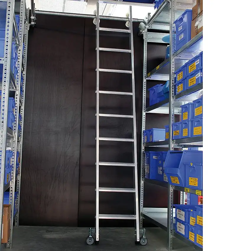 Aluminium-Regalleiter FALKE für Doppelregal | 7 Stufen | Arbeitshöhe 288cm | Breite 40cm | Seitlich verschiebbar