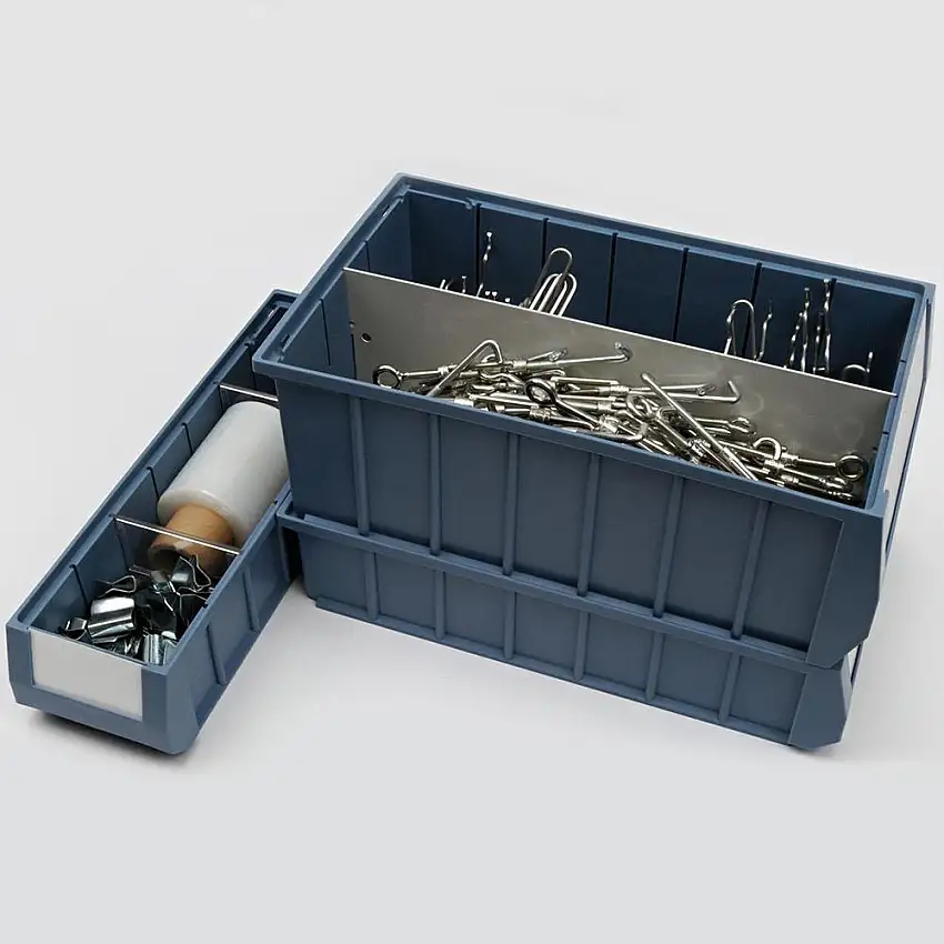 Regalkasten inkl. Etikett | Wolf | HxBxT 9x11,7x30cm | Polypropylen | Blau